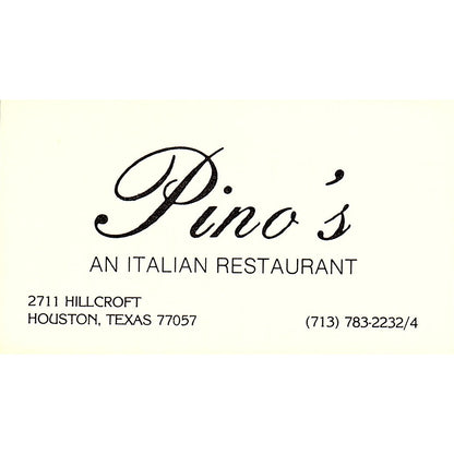 Pino's An Italian Restaurant Houston TX Vintage Business Card SSB4-B13