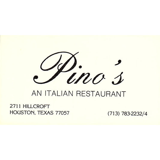 Pino's An Italian Restaurant Houston TX Vintage Business Card SSB4-B13