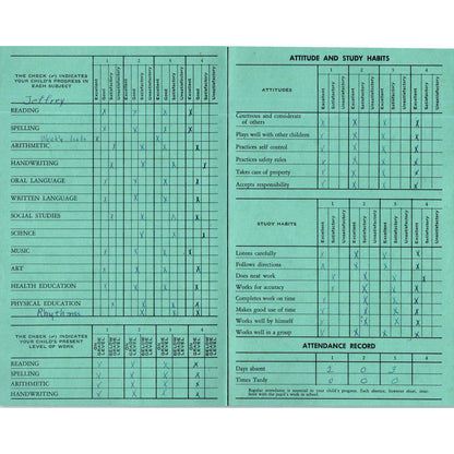 1955-56 Fresno City Schools Fresno CA Report Card Jeffrey Kormos Grade 4 AB9