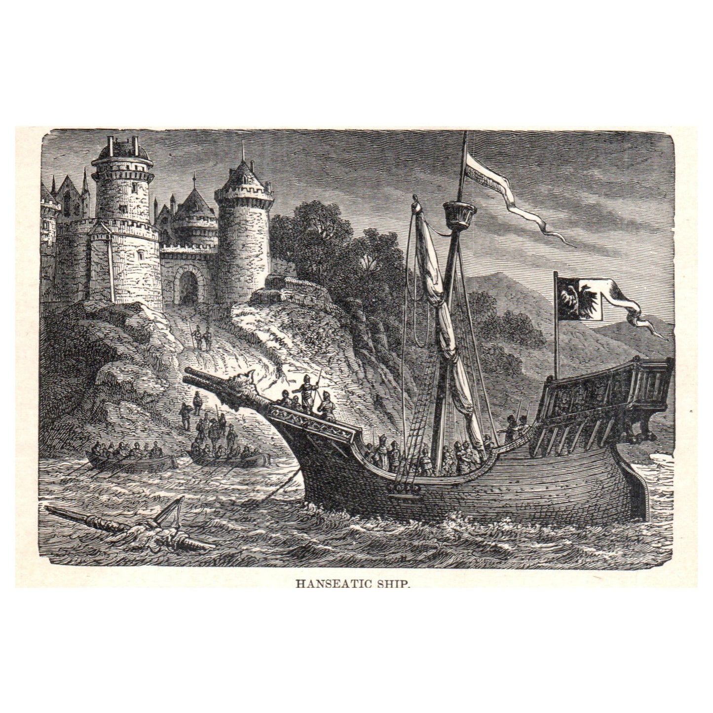 Hanseatic Ship 1911 Engraving Print AF5-7