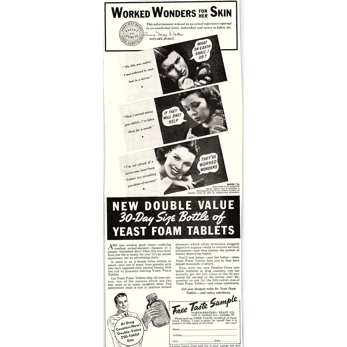 Northwestern Yeast Co. Yeast Foam Tablets Chicago IL 1937 Ad SV1-6