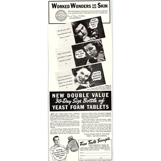 Northwestern Yeast Co. Yeast Foam Tablets Chicago IL 1937 Ad SV1-6