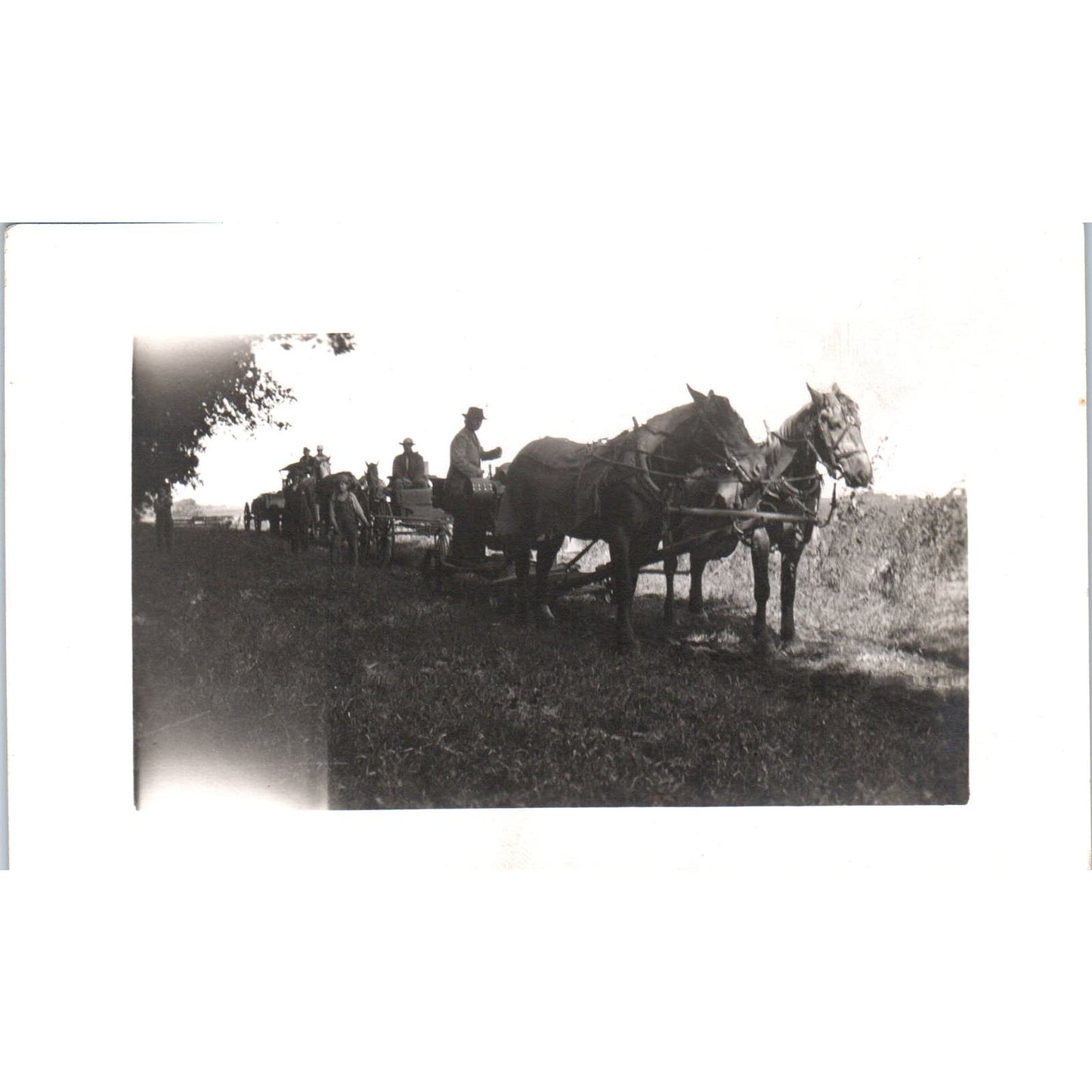 Caravan of Men in Horse Drawn Buggies c1910 RPPC Postcard AB9