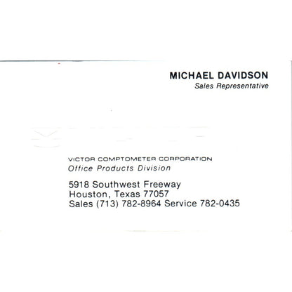 Michael Davidson Victor Office Products Houston TX Vintage Business Card SE3-B5