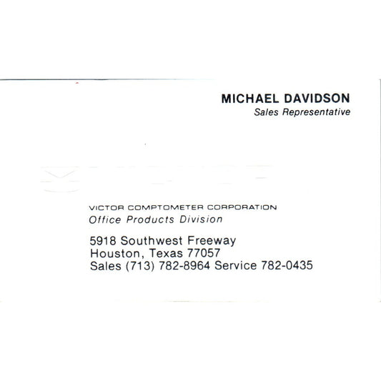 Michael Davidson Victor Office Products Houston TX Vintage Business Card SE3-B5