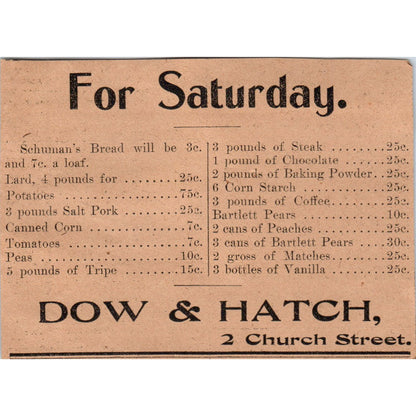 Dow & Hatch Church Street Hartford 1901 Newspaper Ad AD8-H2