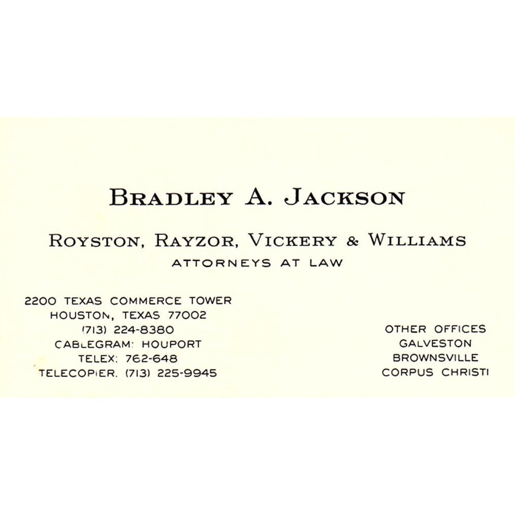Bradley A Jackson Attorney Houston Vintage Business Card SC9-B2