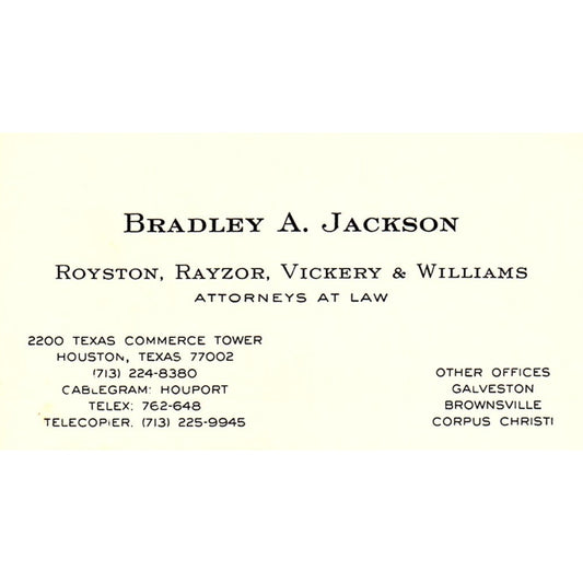 Bradley A Jackson Attorney Houston Vintage Business Card SC9-B2