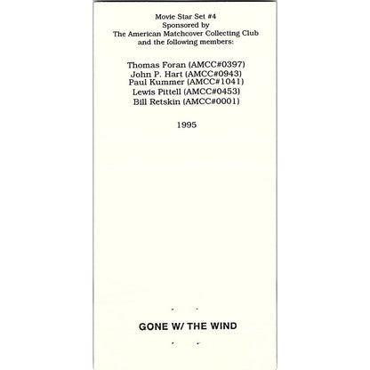 Gone With the Wind Clark Gable Vivien Leigh Kiss Matchcover 1995 MM4-10