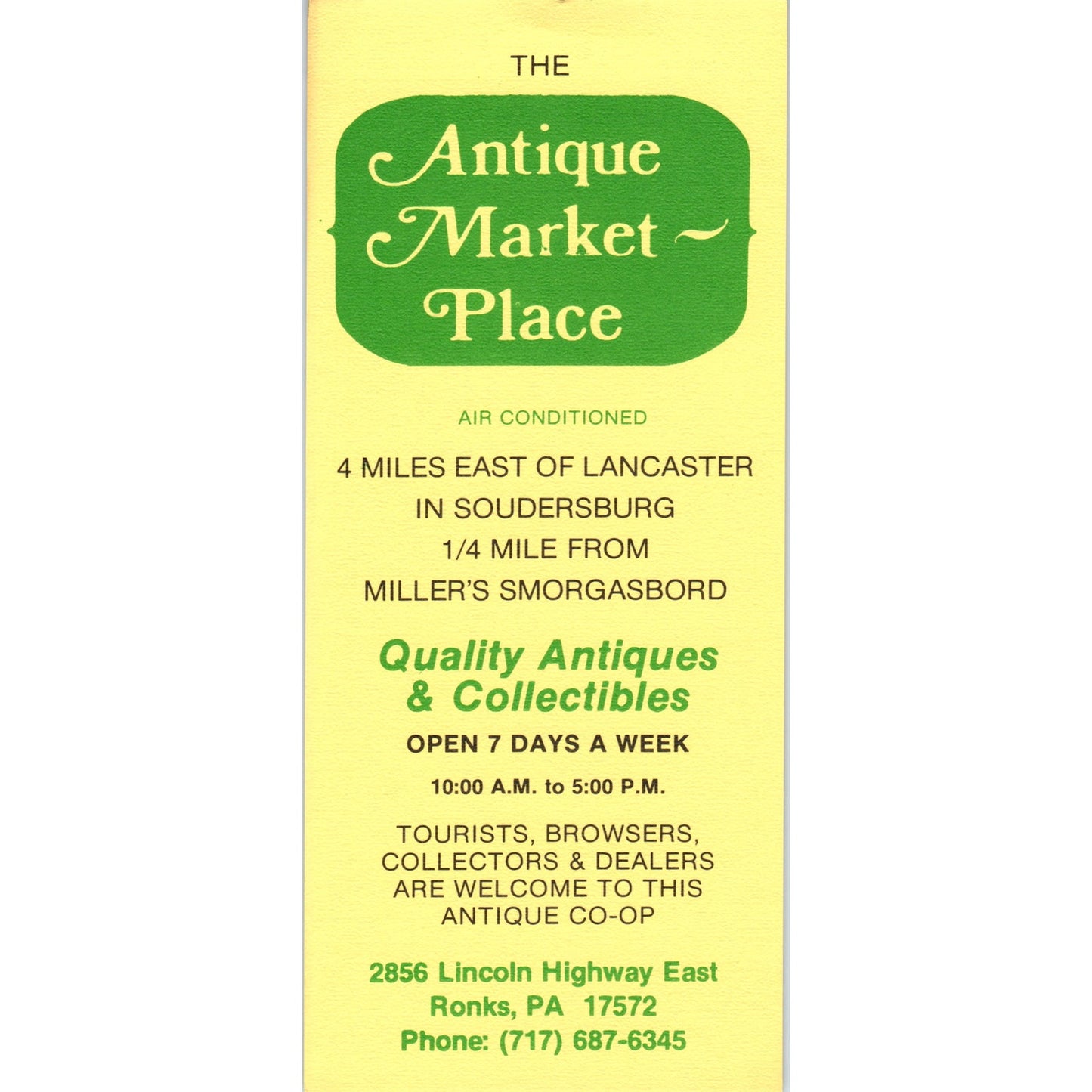 1970s The Antique Market Place Ronks PA Travel Leaflet TF4-BB