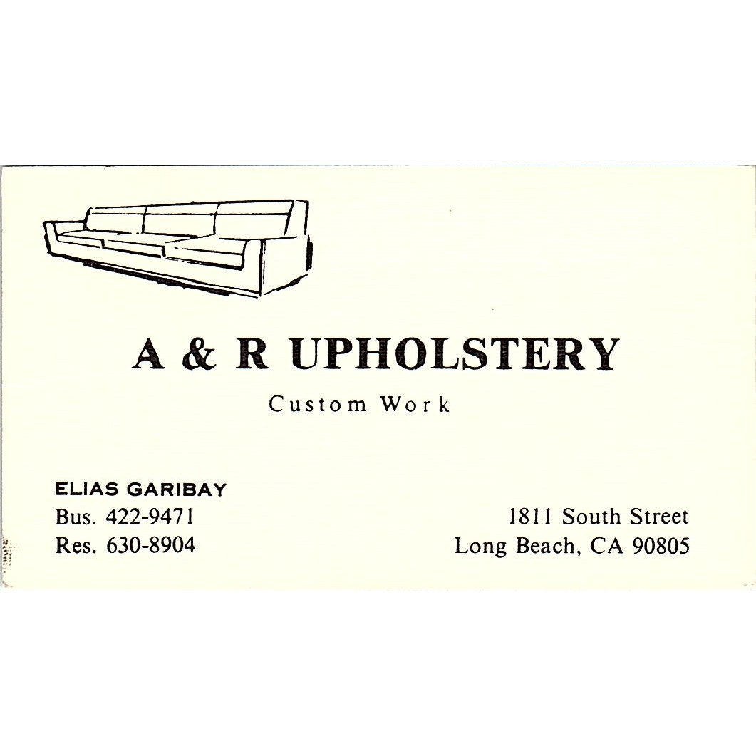 A & R Upholstery Custom work Elias Garibay Long Beach CA Business Card SF3-B6