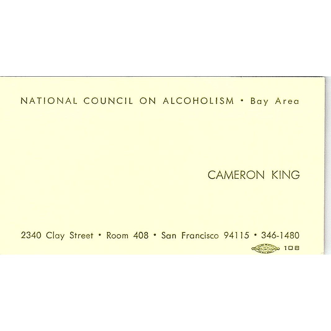 Cameron King National Council on Alcoholism San Francisco Business Card SD9-B10
