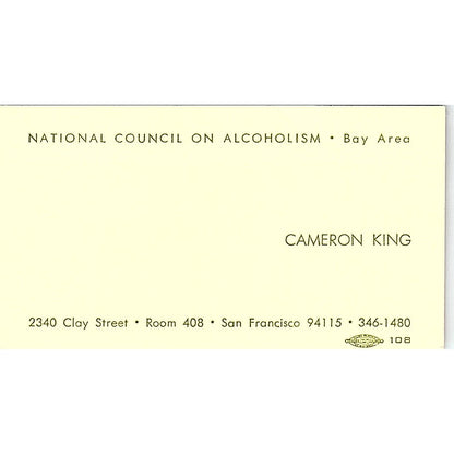 Cameron King National Council on Alcoholism San Francisco Business Card SD9-B10