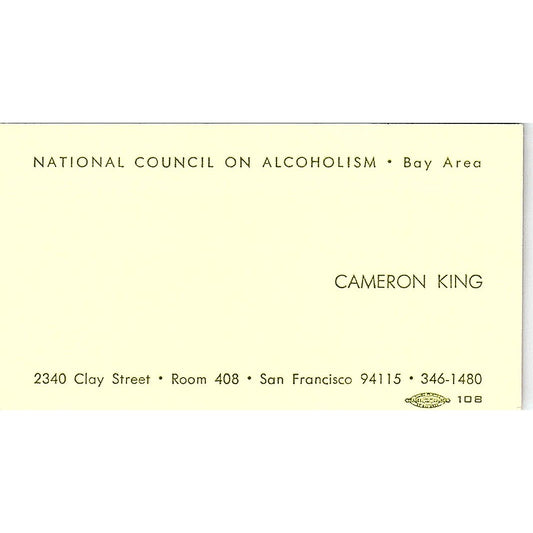 Cameron King National Council on Alcoholism San Francisco Business Card SD9-B10