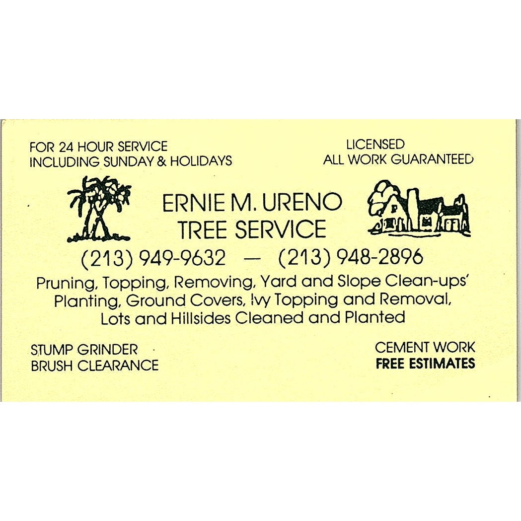 Ernie M Ureno Tree Service Long Beach Vintage Business Card SD9-B11