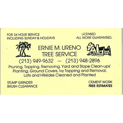 Ernie M Ureno Tree Service Long Beach Vintage Business Card SD9-B11