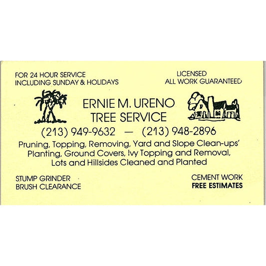 Ernie M Ureno Tree Service Long Beach Vintage Business Card SD9-B11