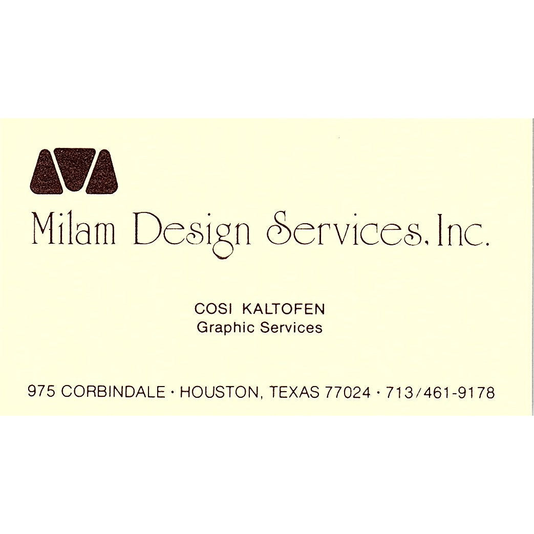Milam Design Services Cosi Kaltofen TX Card SF3-B3 Vintage Business Card SF3-B3
