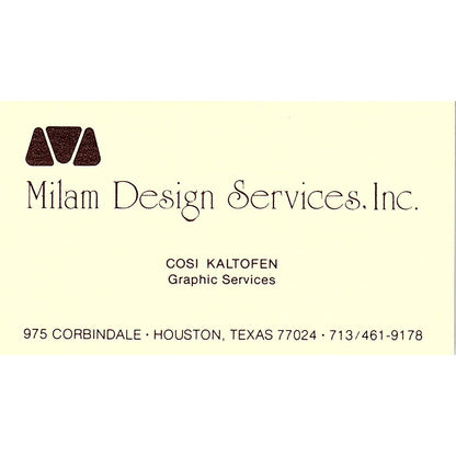 Milam Design Services Cosi Kaltofen TX Card SF3-B3 Vintage Business Card SF3-B3