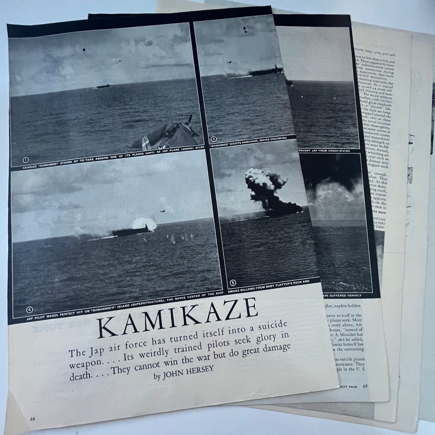 Kamikaze Japanese Air Force 5 Pages 1940s WWII Era Article V29-5