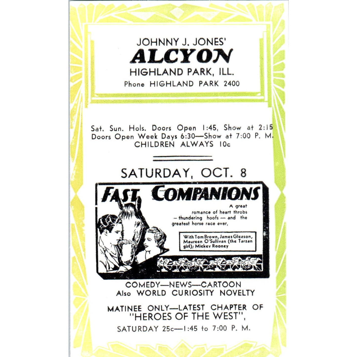 c1932 Johnny J. Jones Alcyon Theatre Highland Park Program Fast Companions AB9