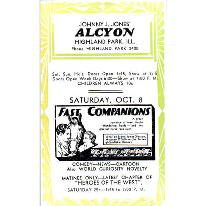c1932 Johnny J. Jones Alcyon Theatre Highland Park Program Fast Companions AB9