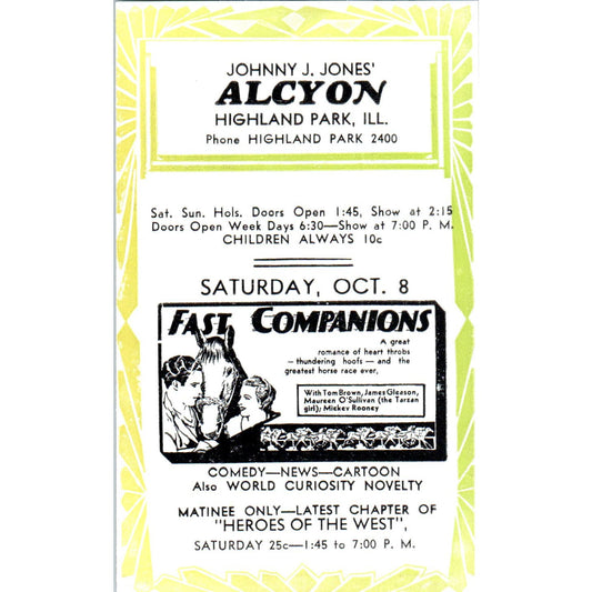 c1932 Johnny J. Jones Alcyon Theatre Highland Park Program Fast Companions AB9