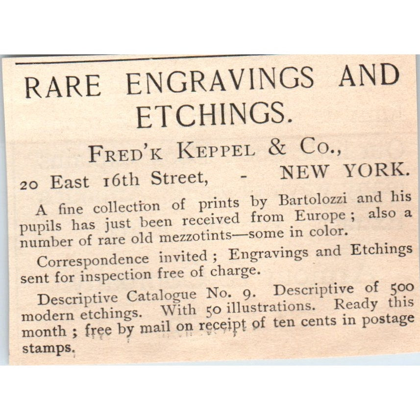 Frederick Keppel & Co Etchings and Engravings NY 1892 Magazine Ad AB6-4
