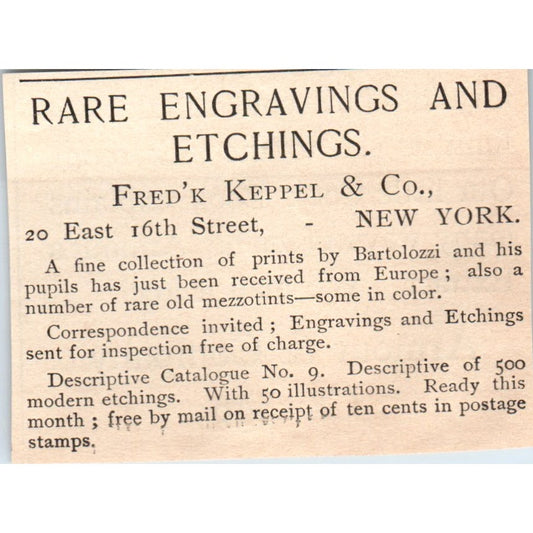 Frederick Keppel & Co Etchings and Engravings NY 1892 Magazine Ad AK6-M2
