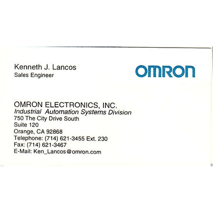 Kennery J Lancos Omron Electronics Orange CA Vintage Business Card SC9-B11