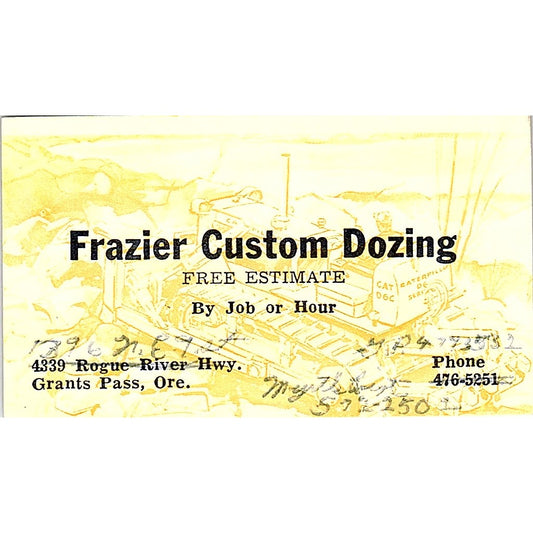 Frazier Custom Dozing Grant Pass Oregon Vintage Business Card SB4-B4