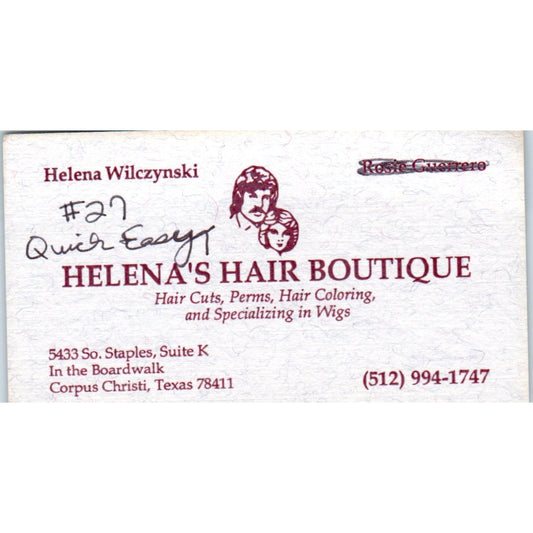 Helena Wilczynski Hair Boutique Corpus Christi Vintage Business Card SE3-B2