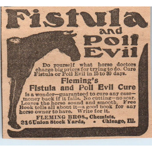 Fleming's Fistula & Poll Evil Cure Fleming Bros Chicago 1905 Magazine Ad AF1-NH3