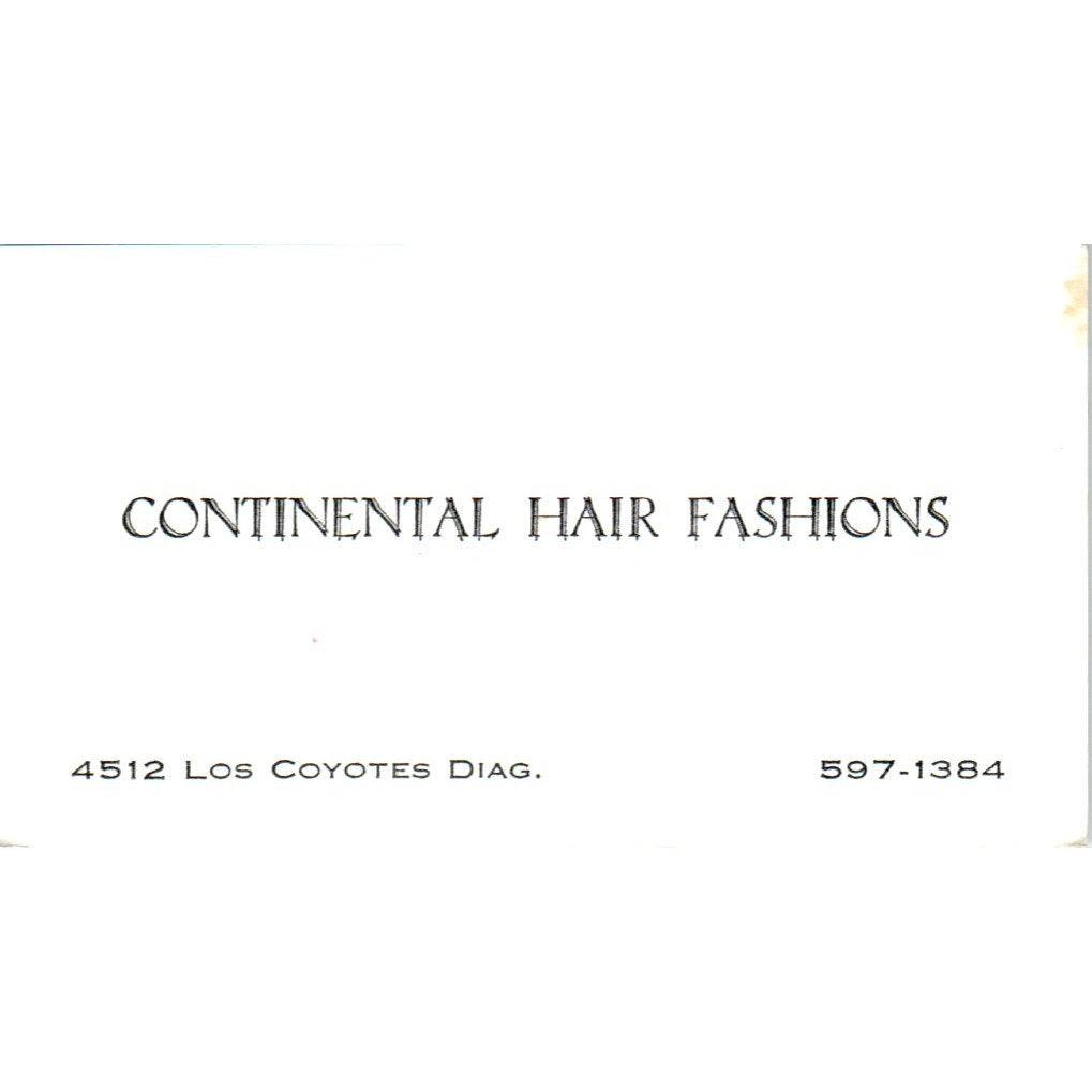 Continental hair Fashions Long Beach CA Vintage Business Card SD8-B11