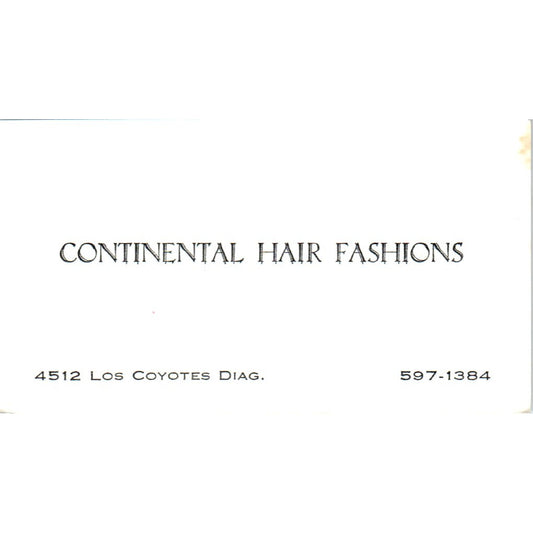 Continental hair Fashions Long Beach CA Vintage Business Card SD8-B11