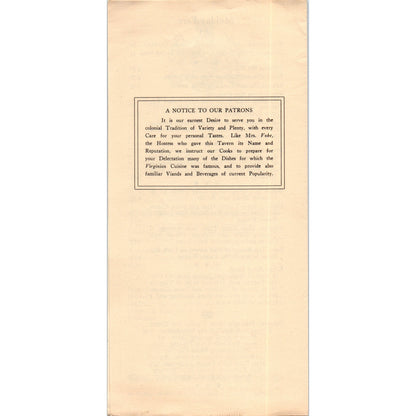 1976 Midday Fare to be had at the King's Arms Tavern Williamsburg VA Menu TF4-BD