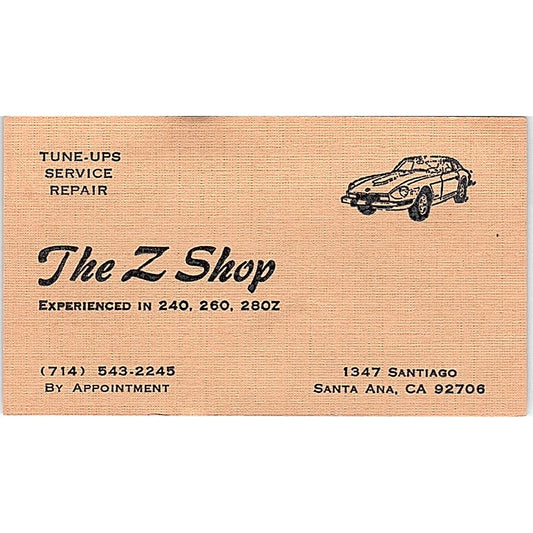 The Z Shop Auto Repair Santa Ana CA Vintage Business Card SE3-B13