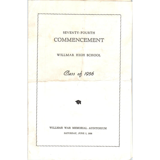 1956 Willmar High School Commencement Program MN TH9-SX1