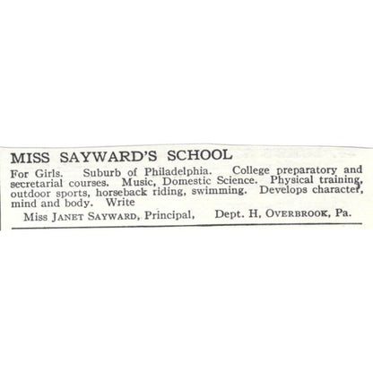 Miss Sayward's School Janet Sayward Overbrook PA c1918 Advertisement AE5-SA11