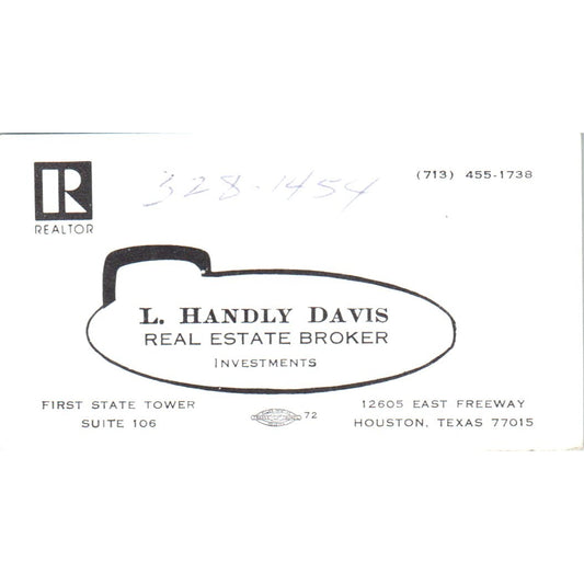 L. Handly Davis Real Estate Houston TX Vintage Business Card SD8-B2