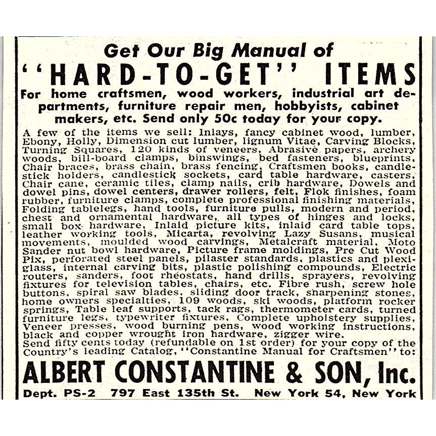 Albert Constantine & Son Inc Hard-to-Get Items NY 1955 Ad AF9-M4