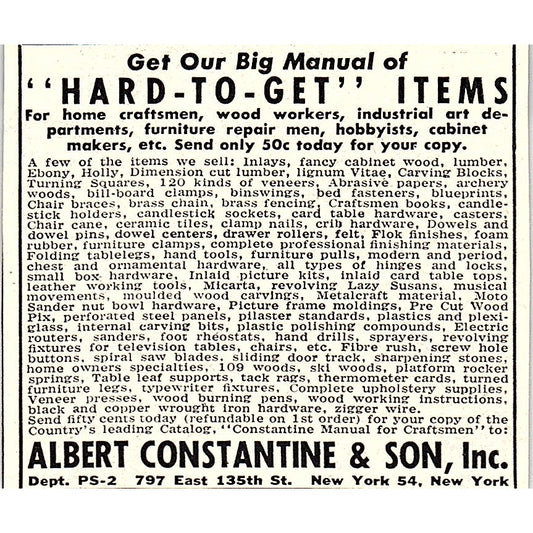Albert Constantine & Son Inc Hard-to-Get Items NY 1955 Ad AF9-M4