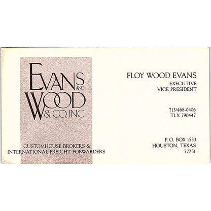 Floy Wood Evans and Wood Co Inc Houston TX Vintage Business Card SE3-B15