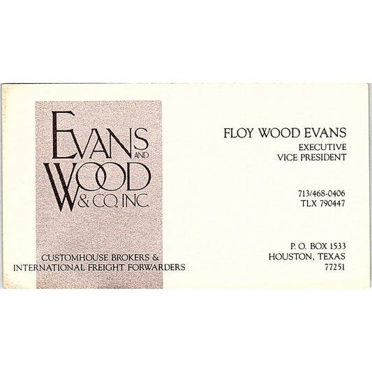 Floy Wood Evans and Wood Co Inc Houston TX Vintage Business Card SE3-B15