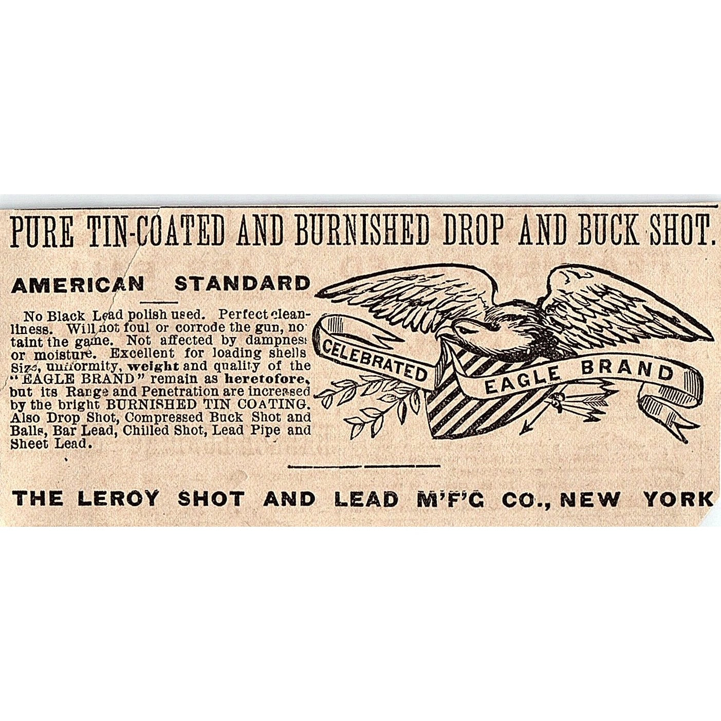 Drop and Buck Shot - The Leroy Shot and Lead Mfg Co NY 1878 Ad AG2-M13