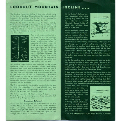 Vtg Lookout Mountain Incline Webb's Motor Court TN Travel Brochure AE8