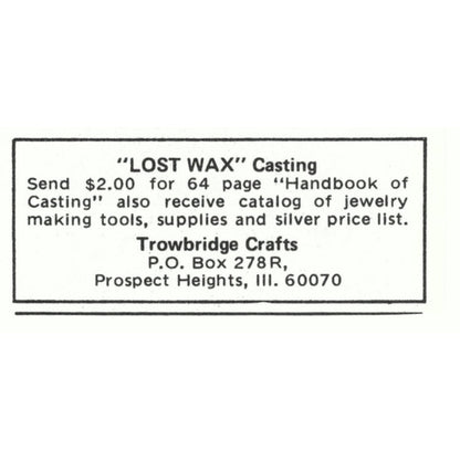 Trowbridge Crafts Lost Wax Casting Prospect Heights IL 1971 Magazine Ad AD8-O2