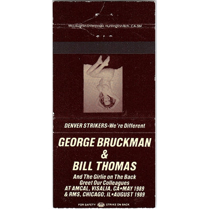 George Bruckman & Bill Thomas Denver Strikers Vintage Matchbook TB6-MB2-8