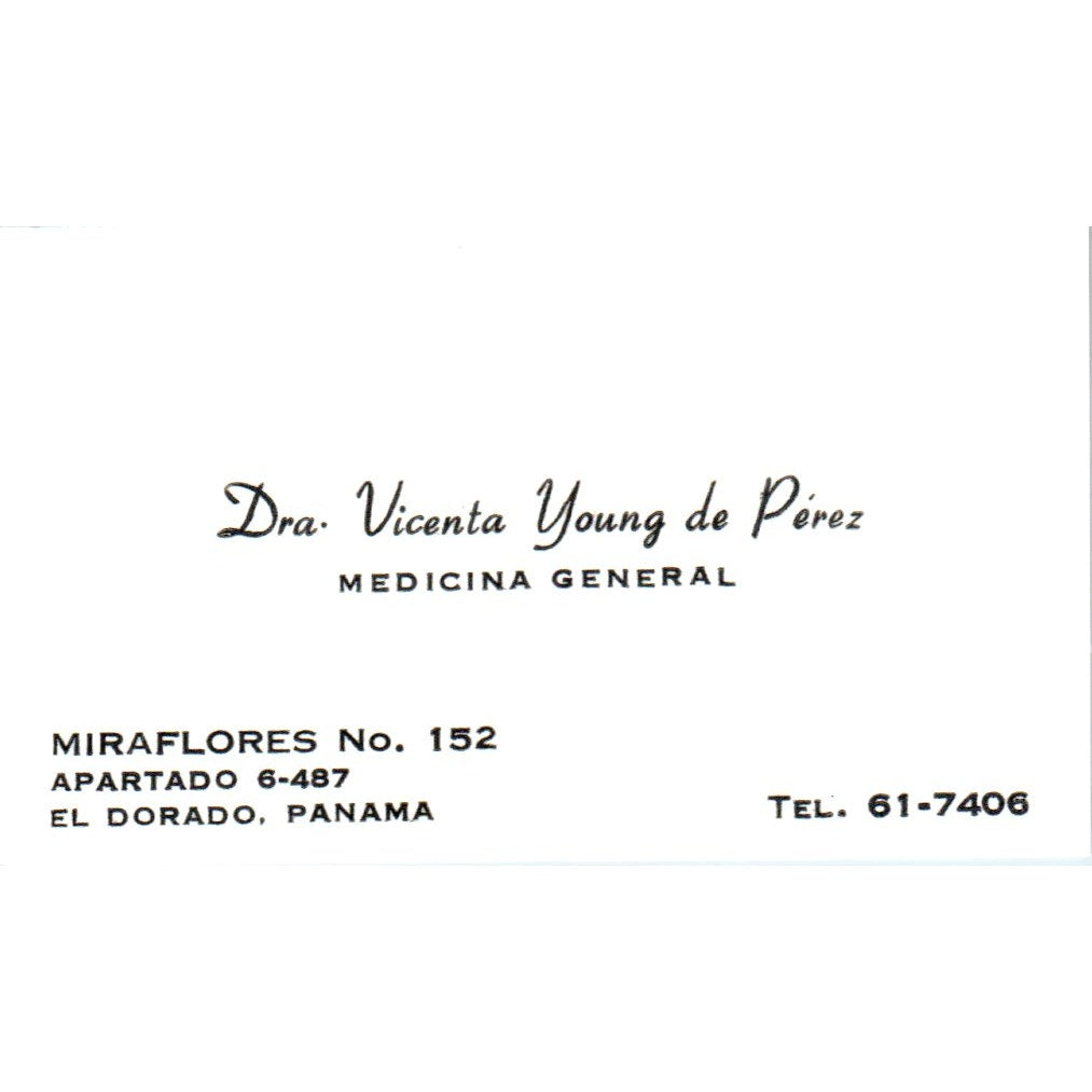 Dra. Vicenta Young de Pérez Medicina General El Dorado Panama Card SD8-B16