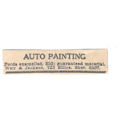 Weir & Jackson Auto Painting 723 Ellice Winnipeg 1920 Ad AG2-S13